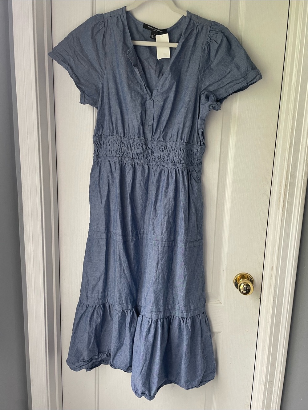 Denim Blue Women's Smocked Waist Midi Dress - 100% cotton